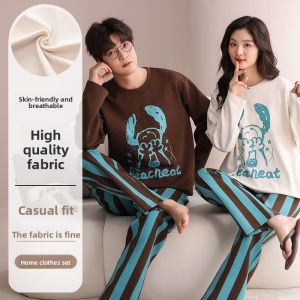 miiow | Couples Pure Cotton Sleepwear Long Sleeve Loose Fit Home Clothes Set Casual Wearable Spring Autumn Seasonal Comfortable Home Clothes