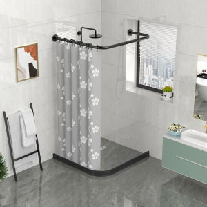 Magnetic Shower Curtain Set Punch-free Bathroom U-Shaped Arc Rod Bathroom Water Retaining Strip Partition Curtain Thickened Waterproof Cloth