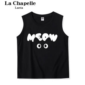La Chapelle Summer New Style Small Strap Vest Womens Outerwear Black Sleeveless T-shirt Top Fashionable Print Loose Fit Cotton