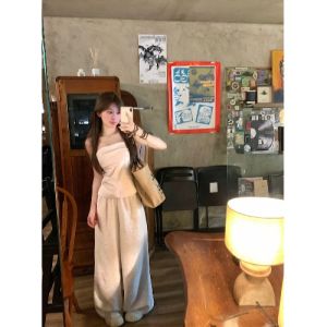 เสื้อครอปคอวีแขนกุดผ้าฝ้ายลินินสีขาว ทรงเข้ารูป ดีไซน์เก๋ไก๋ สำหรับผู้หญิง ชุดแฟชั่นฤดูร้อน ชุดทำงาน ชุดทำงาน