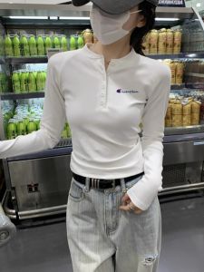 Champion Cotton Blend Long Sleeve Short Shirt Womens Fashion Inner And Outer Wear Base Shirt Trendy Autumn Winter New Arrival