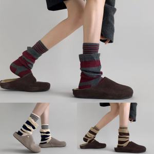 Patched Stripe Autumn Thin Socks Cotton