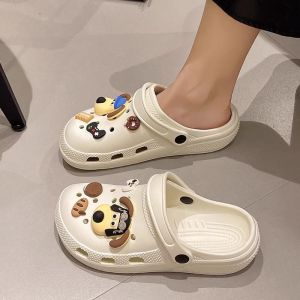 Womens Summer Cartoon Home Bath Slippers Thick Bottom Hole Hole Shoes Anti-Slip Outdoor Beach Shoes Comfortable Low Cut Sandals