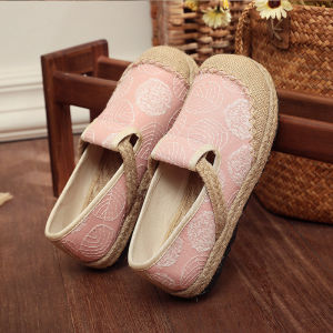 Mori Girl Fisherman Shoes Ethnic Style Embroidered Shoes Womens Linen round Toe Cotton and Linen Shoes Womens Slip-on Bean Bag Old Beijing Cloth Shoes