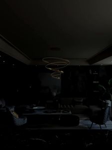Nordic Modern Chandelier Dimmable LED Chandelier Big Chandeliers Gold 5 Rings Chandeliers Dimmable Pendant Light High Ceiling Adjustable Ceiling Light Fixture Suitable For Living Room Staircase With Remote Control