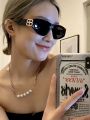 WE Kacamata Hitam Wanita Double B Logo Anti Uv Fashion Retro Vintage Frame Persegi Minimalis Kekinian K55. 