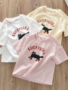 Stylish Childrens Summer T-Shirt Cartoon Print Short Sleeve round Neck Colorful Dot Baby Toddler Kids Fashionable Cotton Blend