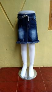 Rok Jeans Pendek Anak Cewek Perempuan Usia 3-12 Tahun Model Rawis Polos Kode 004