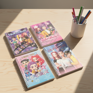 Kpop Demon Hunter Anime Notebook Set - Cute Coil-Bound Diary Journal for Students Office Supplies Random 1/2/4pcs Gift