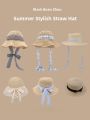 Sweet Lace Straw Women Handwoven Summer Sun Protection Travel Large Brim Beach Sunshade Hat Casual Style round Top. 