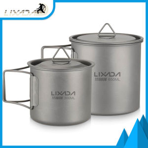 【FAST SHIPPING】Lixada Ultralight Titanium Cup Outdoor Portable 2PCS Cup Set Camping Picnic Water Cup Mug with Foldable Handle