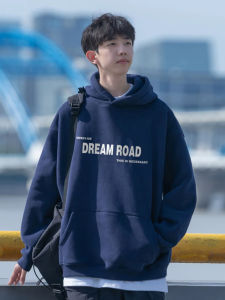 เสื้อสเวตเตอร์ฮู้ดคอตตอนผสมพันธุ์แท้สไตล์อเมริกัน ทรงหลวม หนา อบอุ่น สำหรับผู้ชาย ทรงหลวม สไตล์ฤดูใบไม้ร่วง/ฤดูหนาว แฟชั่น เสื้อคลุมกันหนาว