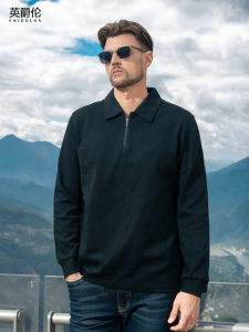 Enjeolon | Half-Zip Long Sleeve Solid Collar Polo Shirt