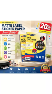 A4 Adhesive Label Sticker Paper | Super Matte Waterproof Printable Sticker Sheet 150 GSM | Premium Self-Adhesive Paper for Inkjet Printing Product Labels Packaging Crafts & DIY Projects