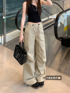 Quần Dài Ống Rộng Cạp Cao Màu Đào Có Dây Rút Phong Cách Mỹ Dành Cho Nữ Mùa Đông 2025 Quần Thể Thao Quần Áo Bảo Hộ Lao Động