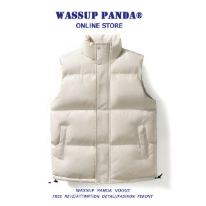 Wassup Panda Mens Casual Oversized down Vest Autumn Winter Loose Fit Bread Coat Style Zipper Closure Polyester Fiber Jacket