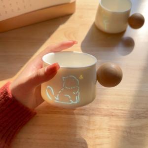 Cute Dog And Cat Hollow out Ceramic Mugs Creative Artistic Couples Valentines Day Water Saving Cups Lightweight Mark Cups