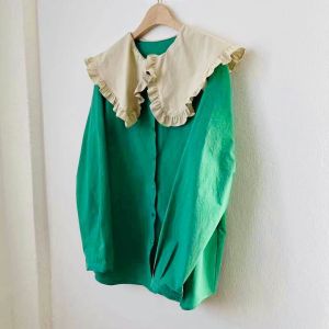 ●ECLAIRE● 043 Kemeja Big Collar Cotton 2tone lengan panjang longsleeves Kasual Korea Verinka Import Premium