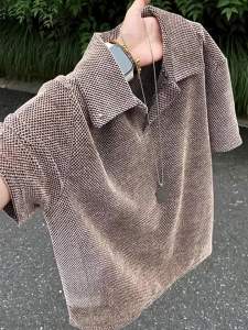 JIARONG | American Textured Thin Mens Polo T-Shirt Rivet Shoulders Collar Design