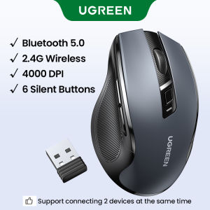 UGREEN Wireless Mouse 6 Silent Buttons Bluetooth 5.0 and 2.4G Wireless with USB Mini Receiver 5 Level DPI Setting 4000DPI Ambidextrous PC / Mac /Linux Laptop