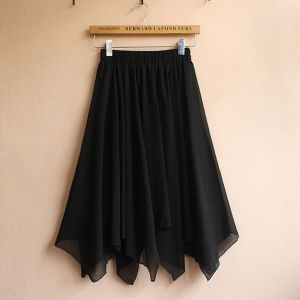 Asymmetrical Hem Chiffon A-Line Mini Skirt Womens Summer Mid-Length White Gauzy Small Stature Big Swing Skirt Elegant Style