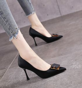 Elegant Black Pointed Toe High Heels Womens Shoes Design Sensation Niche Ladylike Single Shoes High-End Feeling Fashionable