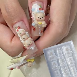1 Pc Silicone Nail Mold Cherry Rabbit Bowknot 3D Art Decorations Nails DIY Design Templates Nails Mold