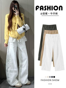 White High Waist Cotton Denim Jeans Womens Autumn 2025 New Style Vintage Slimming Design Casual Pants Straight Leg Fit