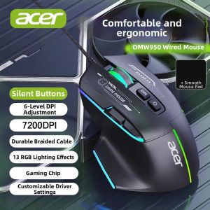 Acer | Silent Gaming and Office Wired Mouse for Desktops and Laptops Macro Support