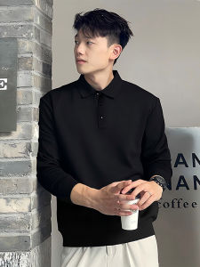 Mature Stable Mens Long Sleeve Polo Shirt Collared Spring Autumn Light Maturity Business Mens Sweatshirt Black Base Shirt