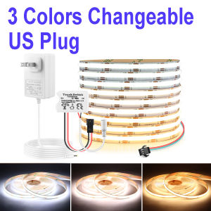 24V 608 LEDs/M CCT COB LED Strip Lights for Bathroom Mirror Backlight Tape Touch Dimming Switch 2700K-4000K-6500K Changeable
