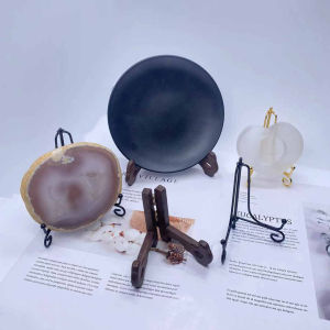 Crystal Agate Slice Mineral Sample Original Stone round Plate Dish Display Storage Metal Solid Wood Mineral Stand Decoration Ornaments
