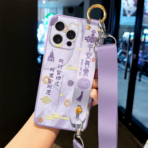 Apple 15ProMax Silicone Phone Case with Wrist Strap Neck Rope Crossbody Design for Women Protective Cover Compatible with iPhone New Model IP16