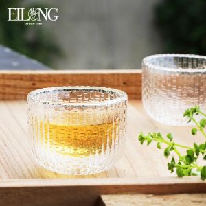 Thickened Heat Resistant Glass Tea Set Home Use Double Layer Shell Pattern Tea Cup Crystal Cup round Shape Japanese Style Cup