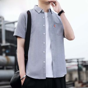 HENGYUANXIANG | Hengyuanxiang 2025 New Oxford Weave Short Sleeve Mens Shirt Summer Thin Casual Loose Top Breathable Fashion Urban Style Cotton Polyester Blend