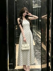 CHANGTONG | Slimming Belted Polka Dot Dress For Vacation