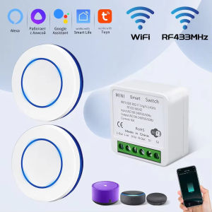 Tuya WiFi Smart Switch 16A RF 433Mhz Wireless Relay Receiver Mini Round Panel Switch Voice Control Works With Alexa Google Home