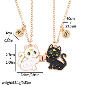 2pc Cute Cat Magnetic Necklace for Women Princess Heart Best Friend BFF Alloy Jewelry Cartoon Pendant