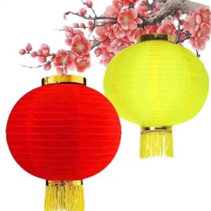 Lồng Đèn Tròn Vải Lụa Có Tua Rua Màu Đỏ/ Vàng Sang Trọng Nổi Bật Trang Trí Tết - Lễ Hội Ngoài Trời