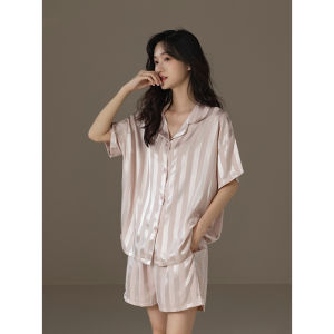 me home wear | Bộ Quần Short Tay Ngắn Làm Từ Vải Lụa Giả Có Tác Dụng Làm Mát