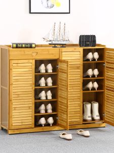 ตู้รองเท้าไม้ไผ่หลายชั้นความจุขนาดใหญ่ที่เรียบง่ายทันสมัยสําหรับทางเข้าบ้านสไตล์เศรษฐกิจกันฝุ่น