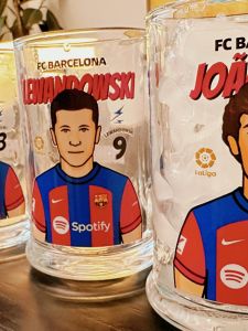 Barcelona Player Cartoon Design Glass Beer Mug Home Bar Creative Cute Handle Drinking Cup American Style Cylinder Shape Universal