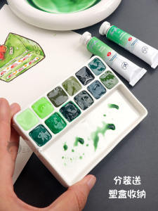 White Nights Master Grade Solid Watercolors Plant-Based Food Series Green Color Tube-Shaped Split-Pan Watercolor Paints