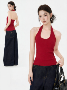 iiiamx | Red U-Neck Padded Camisole Vest Summer