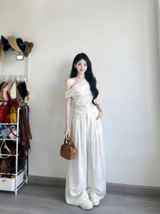 XUECAIQI | Plus Size Off-Shoulder Slim Tshirt High Waist Wide Leg Pants Set