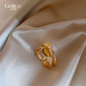 Retro Double Layer Tiger Eye Stone Ring for Women Vintage Design Luxury Sensation Wealthy Tail Ring Korean Style Fashion Jewelry