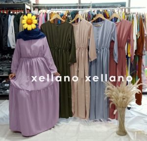 Gamis Wanita Polos Lengan Panjang Katun Adem Gamis Kondangan Lebaran Fashion Muslim Wanita Trendy KDM - XELLEA