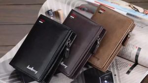 Baellerry Mens Business Retro Short Wallet Multi-card Slot PU Leather Buckle Zipper Bank Card Holde