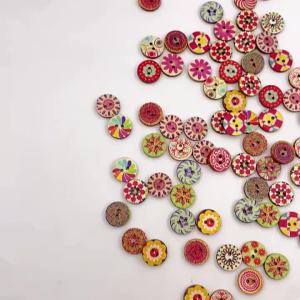 100pcs 15-25mm Vintage Wooden Buttons Colorful DIY Crafts Multi Patterns Sewing Accessories for Scrapbooking Wedding Decor Gifts
