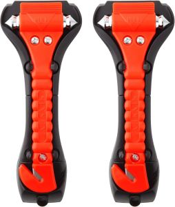 1/2PCS Survival Safety Hammer Camping Driving Car Seat Belt Cutter Emergency Escape Hammer to Break Window Glass RED